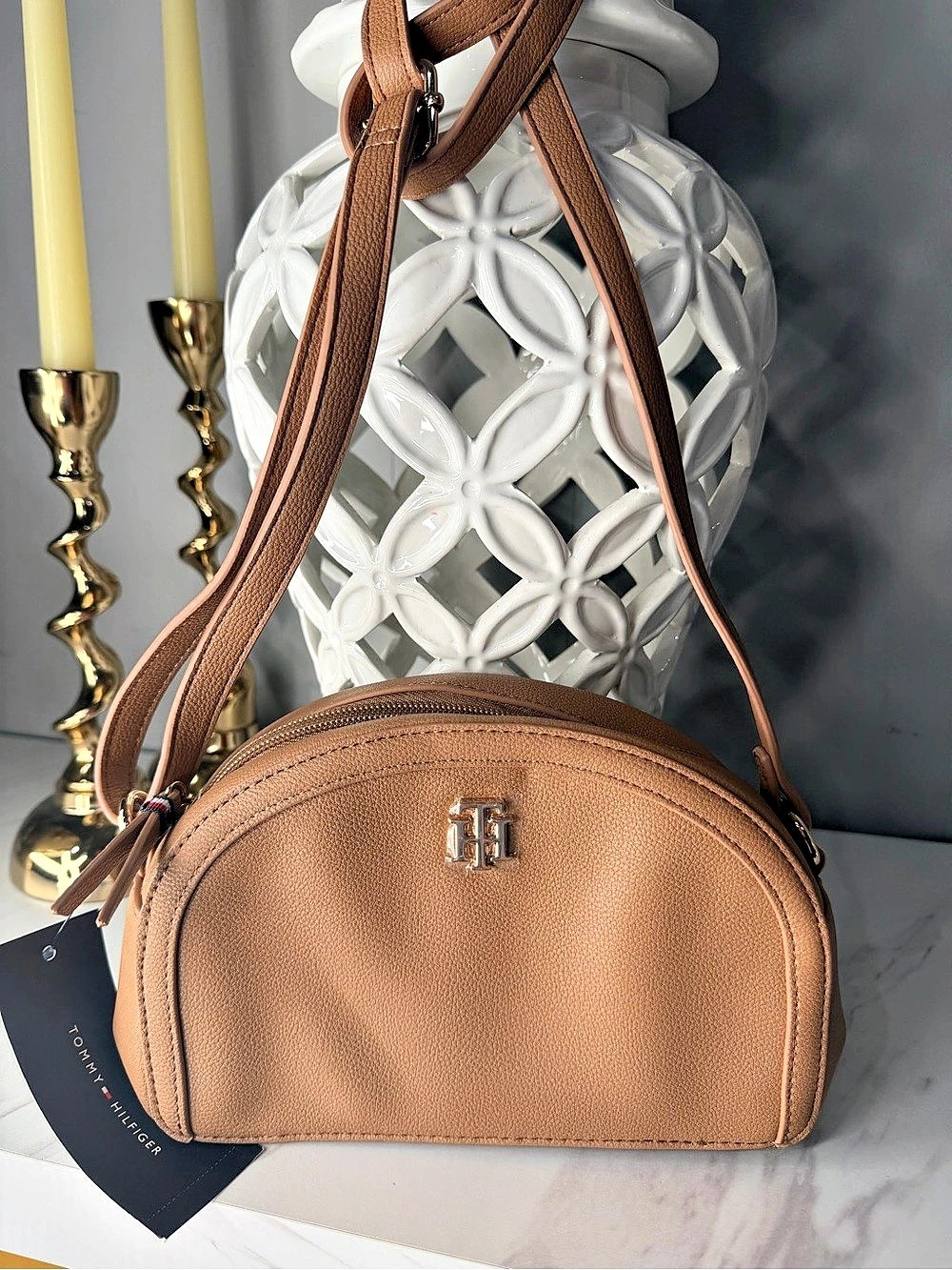 Tommy Hilfiger TH Classic Signature Dome Crossbody Bag Brown NWT